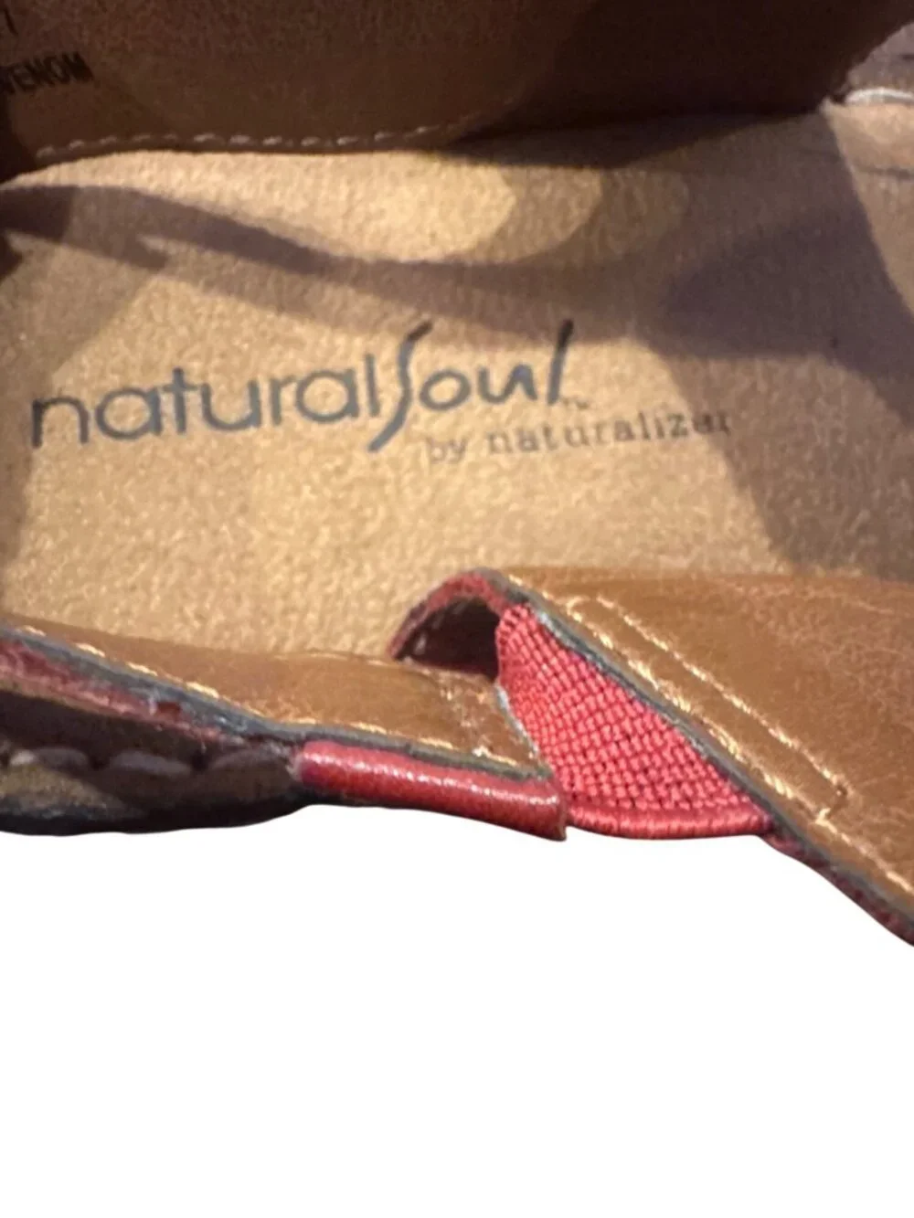 Natural Soul By Naturalizer Red Leather Slingback Sandals Womens 9M Comfort Boho